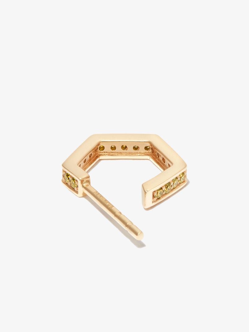 18k Yellow Gold Fortis Small Hexagon Diamond Hoop Earring