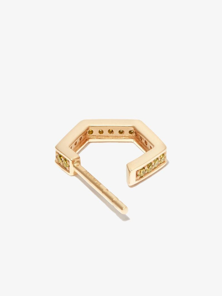 18k Yellow Gold Fortis Small Hexagon Diamond Hoop Earring