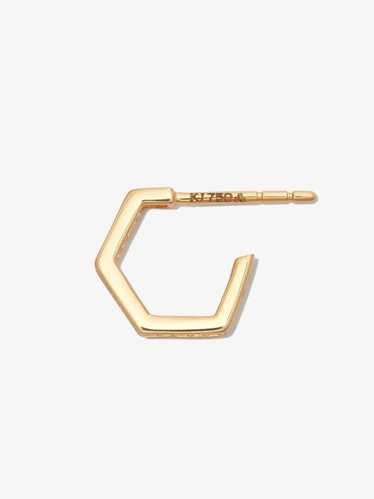 18k Yellow Gold Fortis Small Hexagon Diamond Hoop Earring
