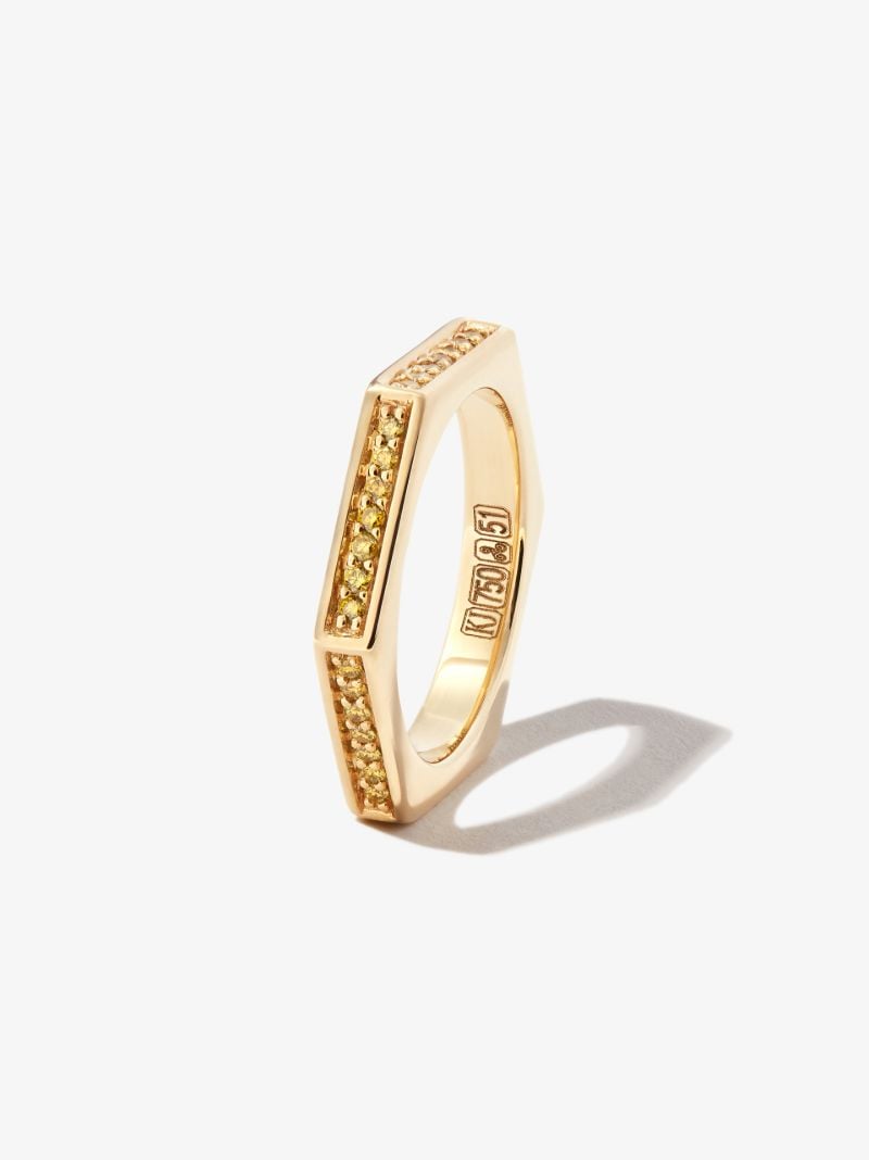 18k Yellow Gold Solis Hexagon Diamond Ring
