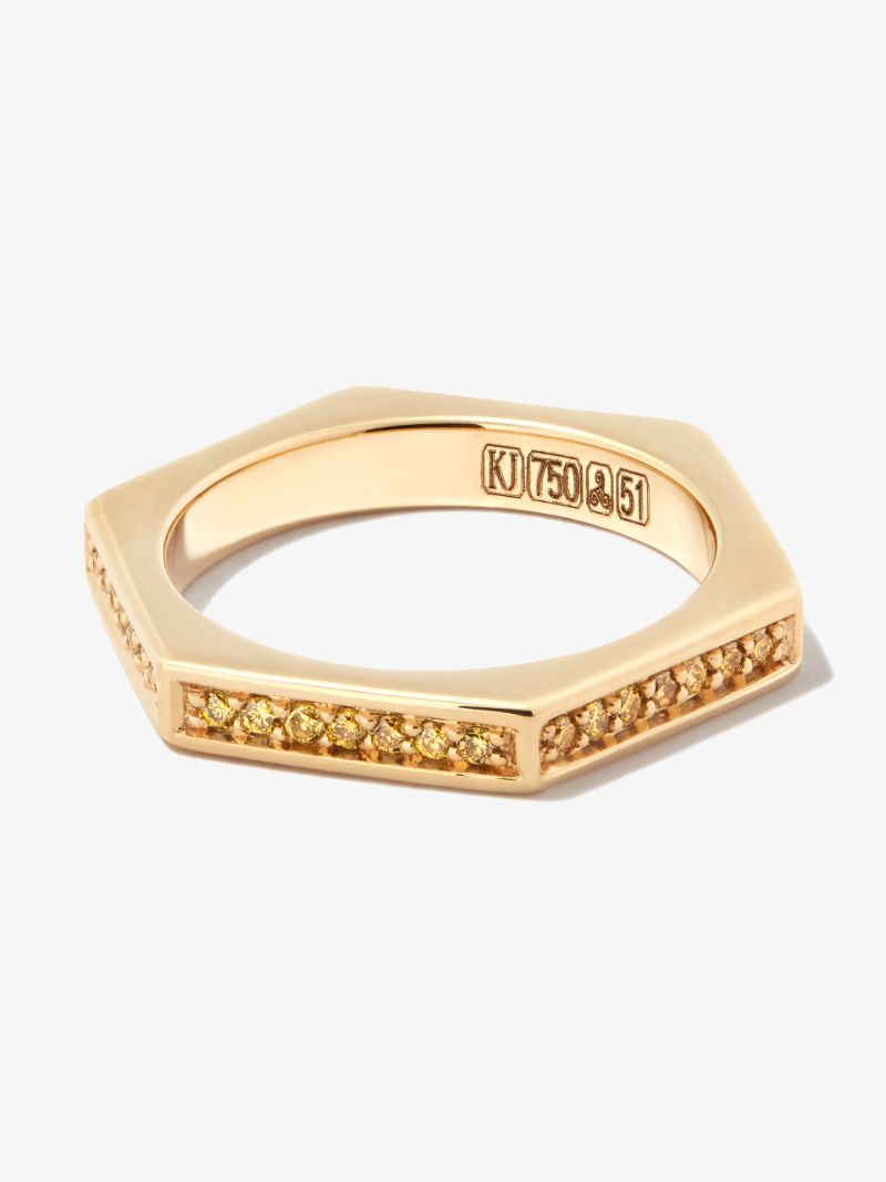 18k Yellow Gold Solis Hexagon Diamond Ring