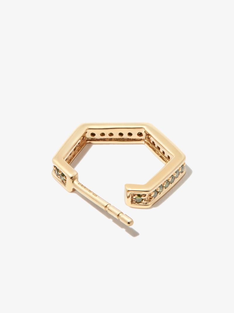 18k Yellow Gold Fortis Medium Hexagon Diamond Hoop Earring