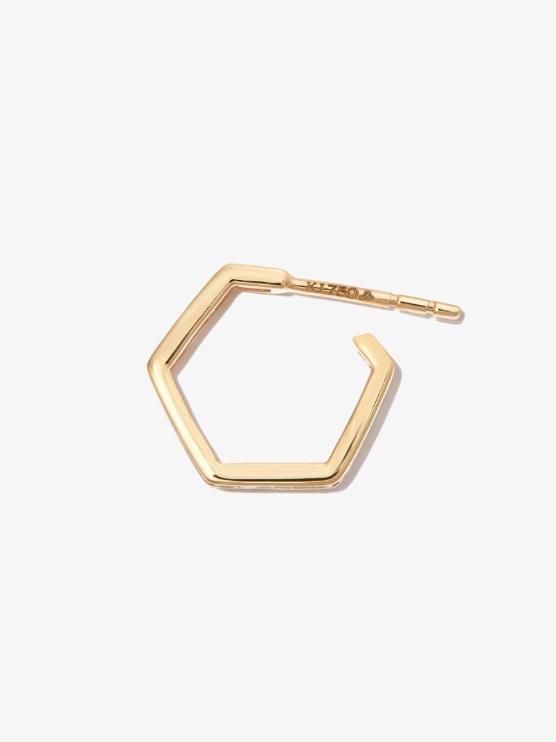 18k Yellow Gold Fortis Medium Hexagon Diamond Hoop Earring