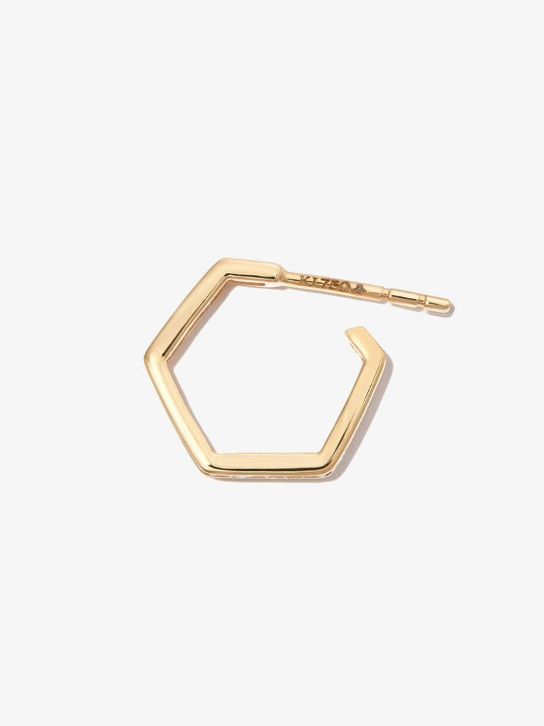 18k Yellow Gold Fortis Medium Hexagon Diamond Hoop Earring