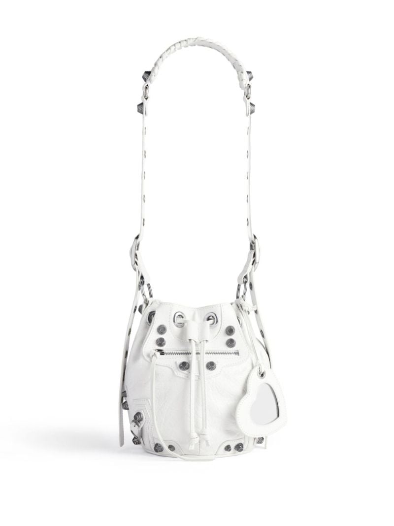 White Le Cagole Mini Leather Bucket Bag