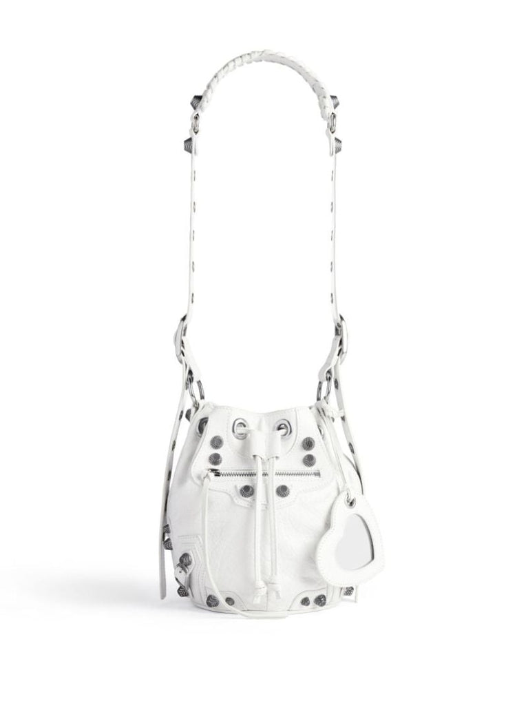 White Le Cagole Mini Leather Bucket Bag