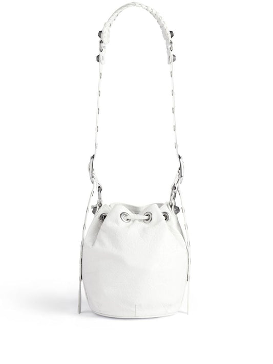 White Le Cagole Mini Leather Bucket Bag