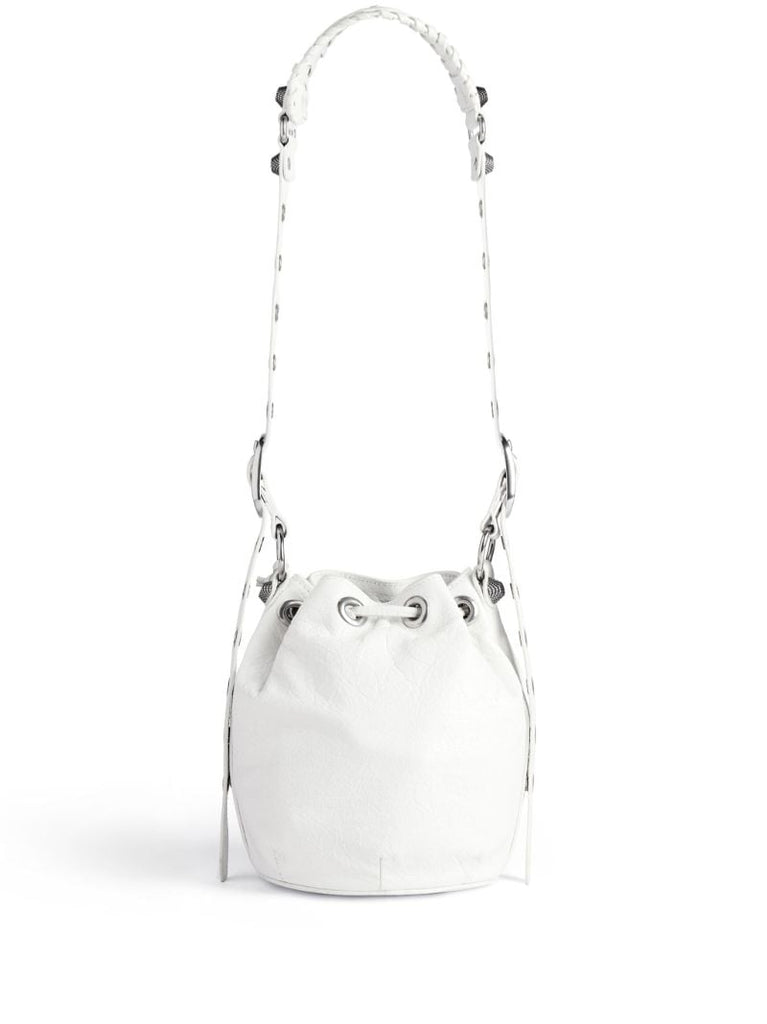 White Le Cagole Mini Leather Bucket Bag