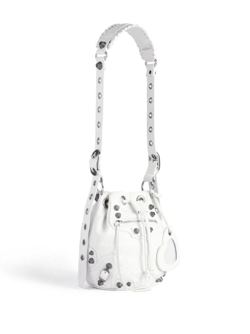 White Le Cagole Mini Leather Bucket Bag