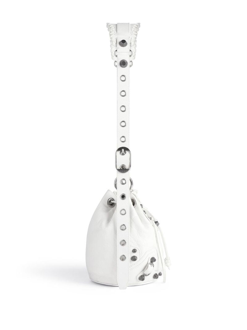 White Le Cagole Mini Leather Bucket Bag
