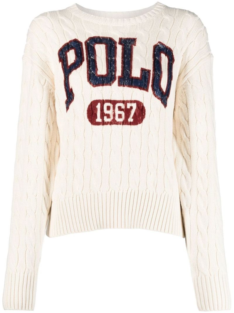Neutral Logo Cable-knit Cotton Sweater