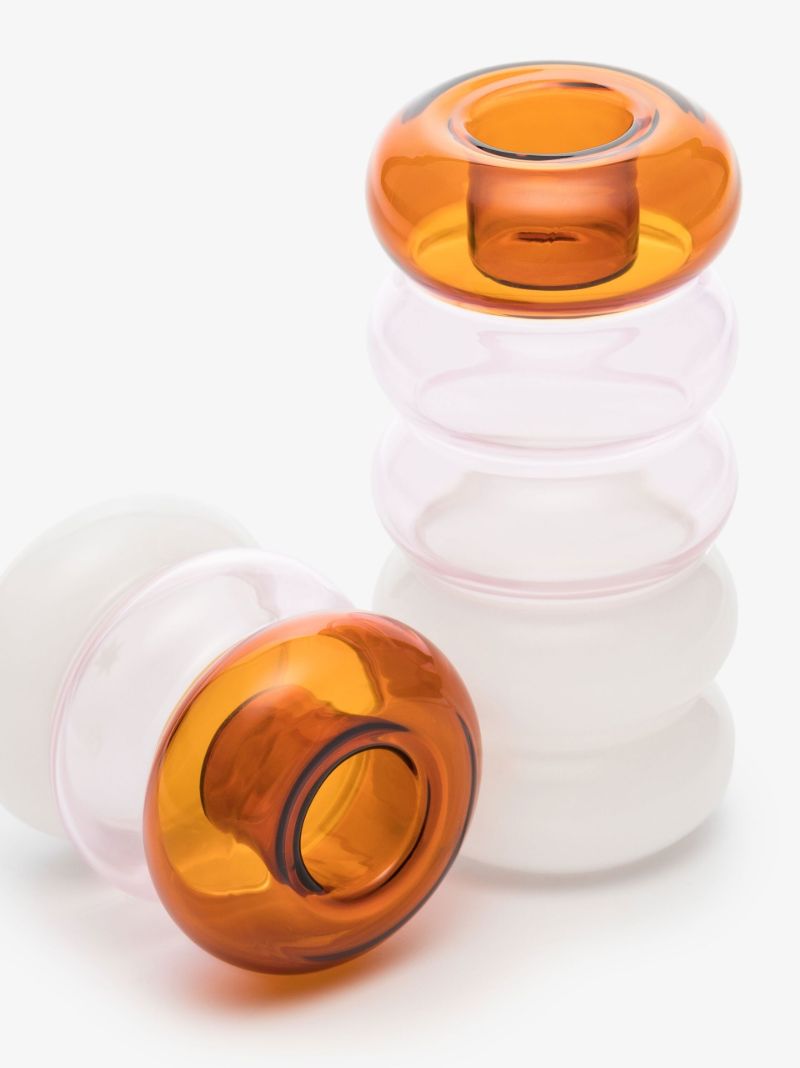 Orange Pauline Glass Candleholder Set