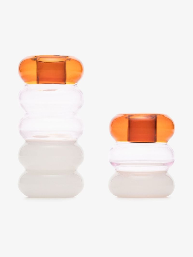 Orange Pauline Glass Candleholder Set