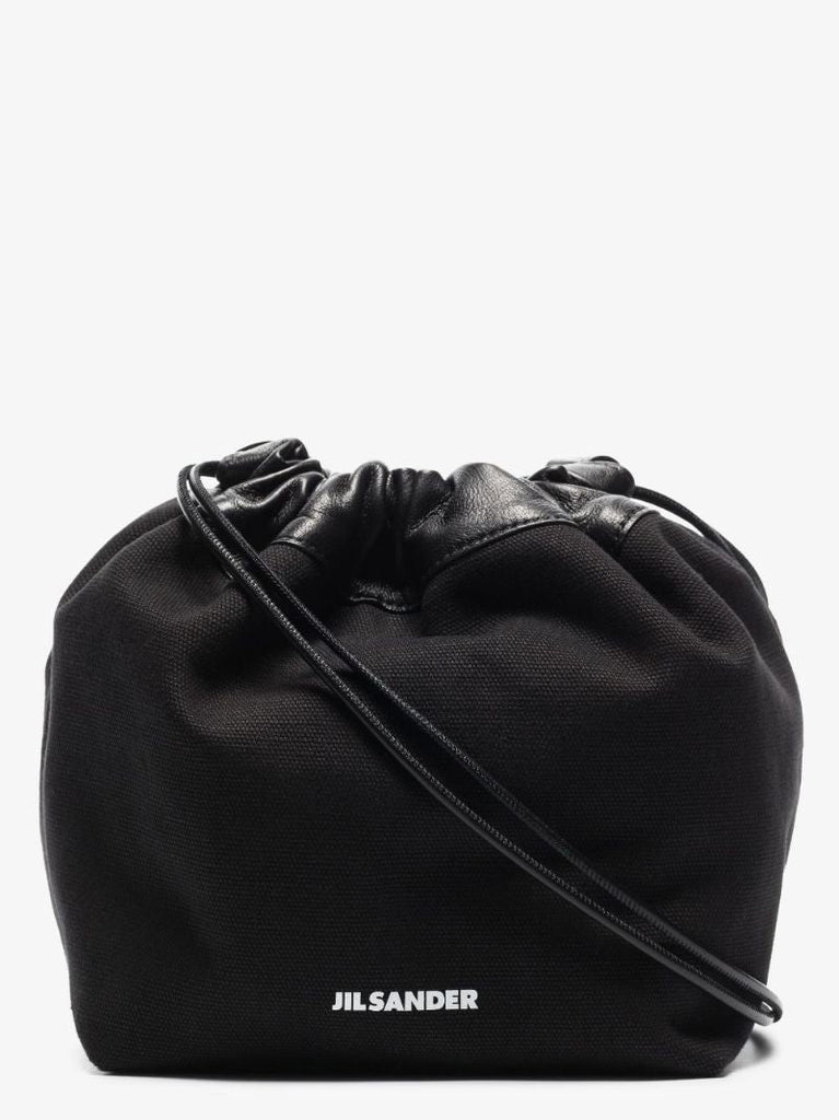 Black Drawstring Linen Shoulder Bag
