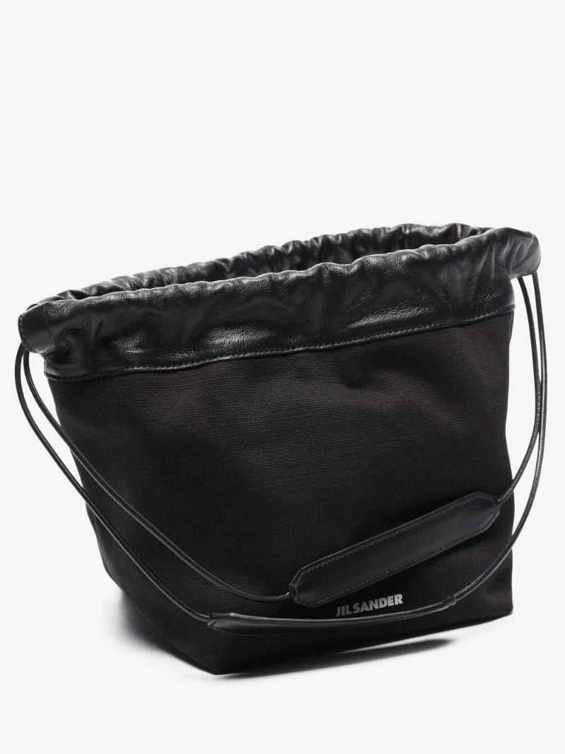 Black Drawstring Linen Shoulder Bag