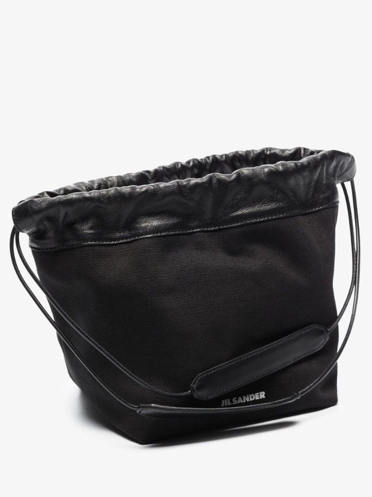 Black Drawstring Linen Shoulder Bag