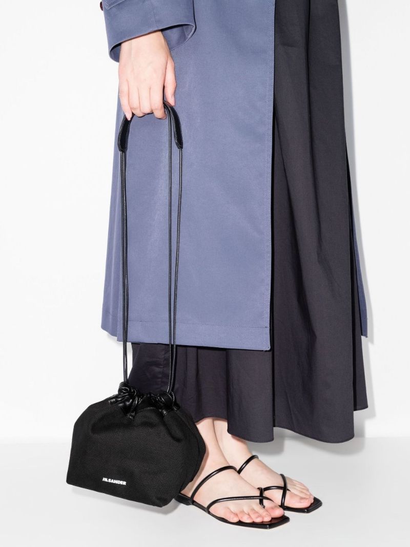 Black Drawstring Linen Shoulder Bag