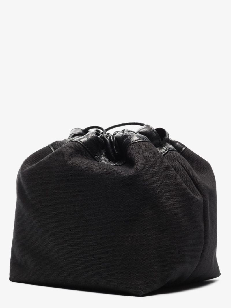 Black Drawstring Linen Shoulder Bag