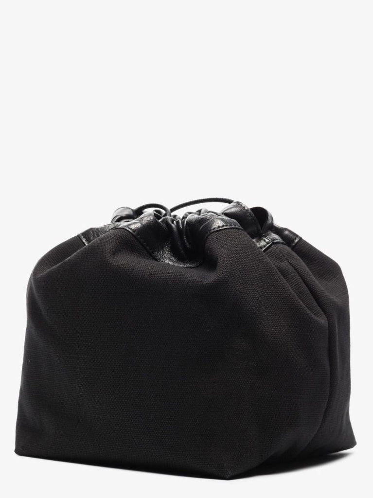 Black Drawstring Linen Shoulder Bag
