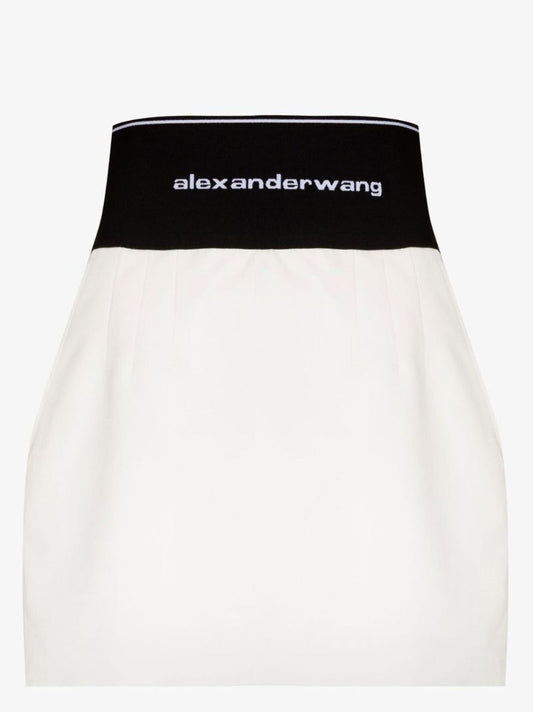 White Logo Waistband Cotton Mini Skirt