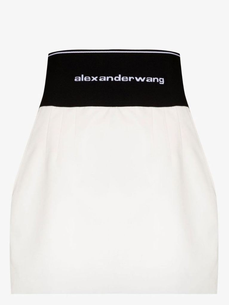 White Logo Waistband Cotton Mini Skirt