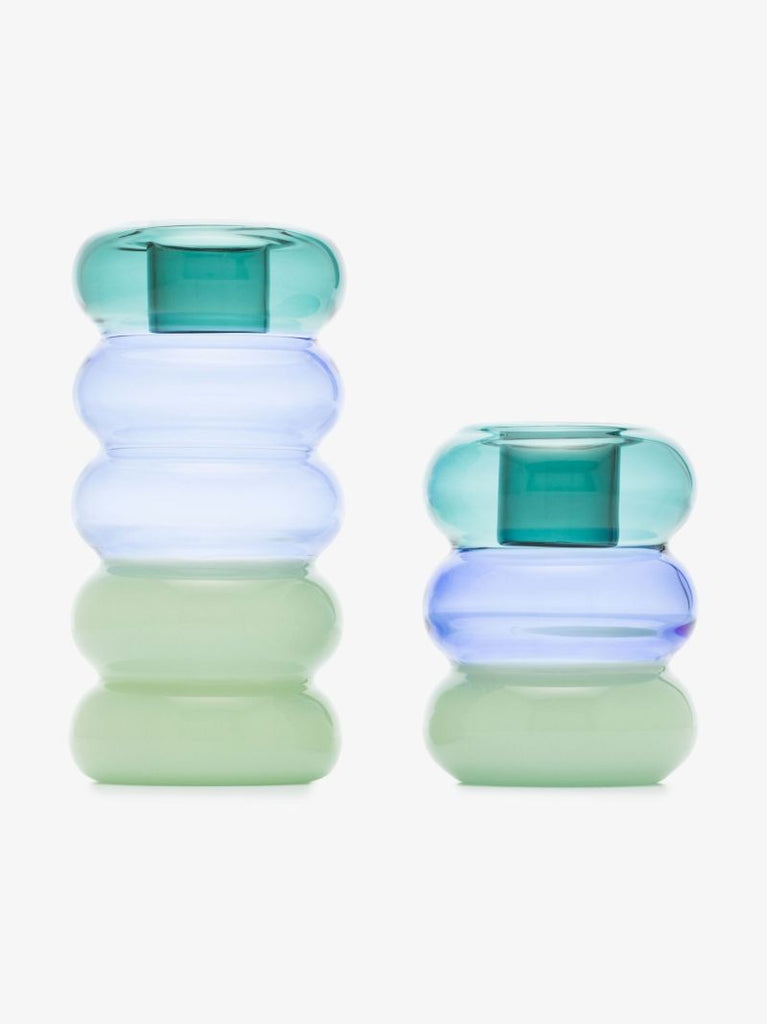Blue Pauline Glass Candleholder Set