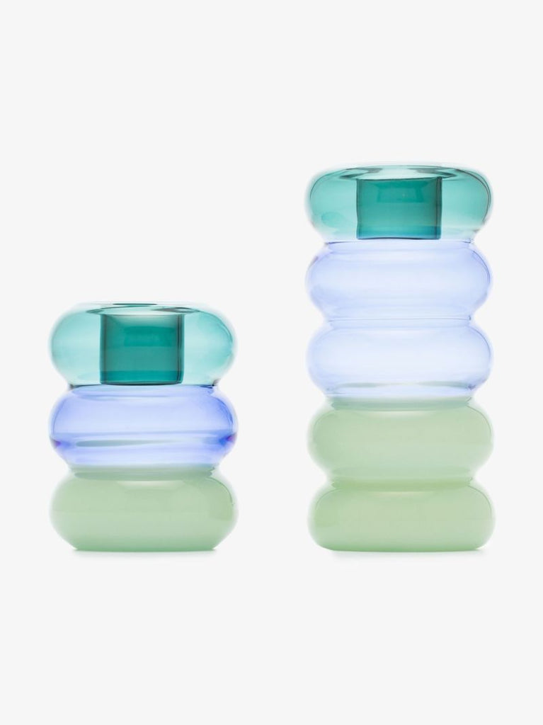 Blue Pauline Glass Candleholder Set