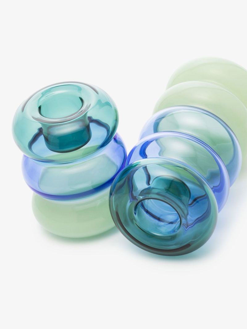 Blue Pauline Glass Candleholder Set