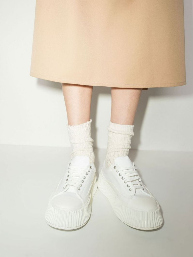 White Lace-up Platform Sneakers