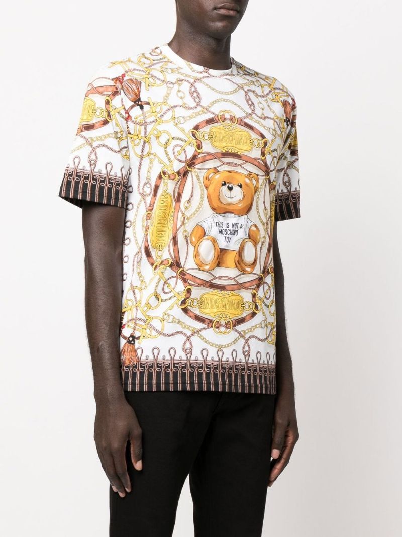 White Military Teddy Scarf Print T-shirt