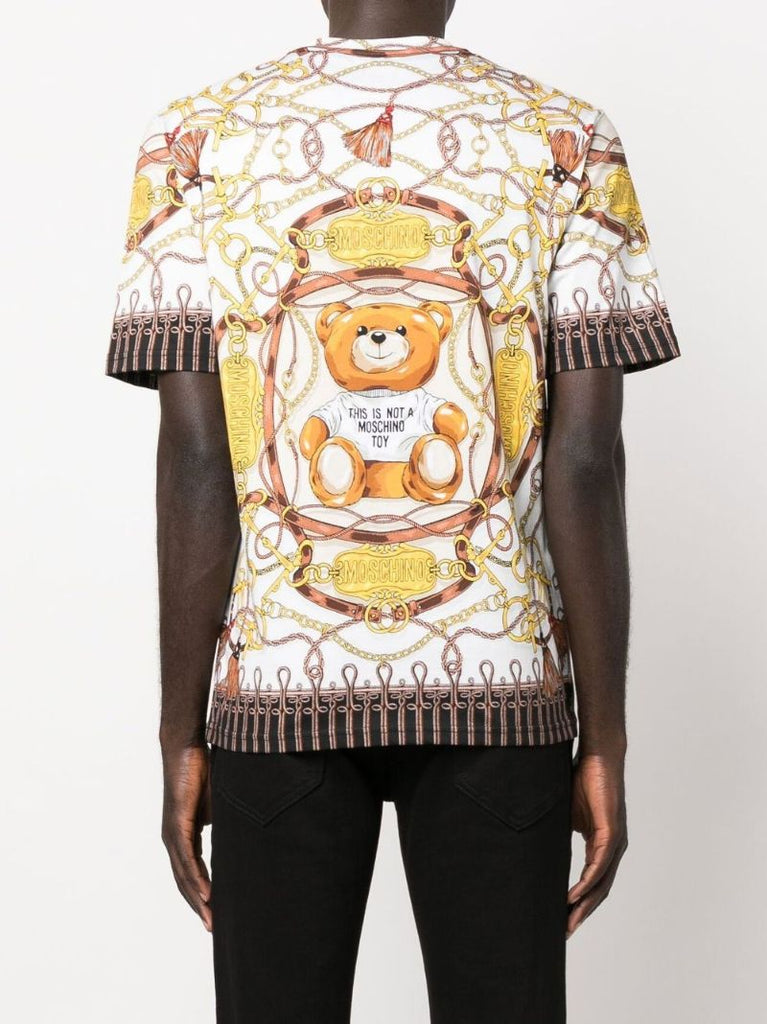 White Military Teddy Scarf Print T-shirt