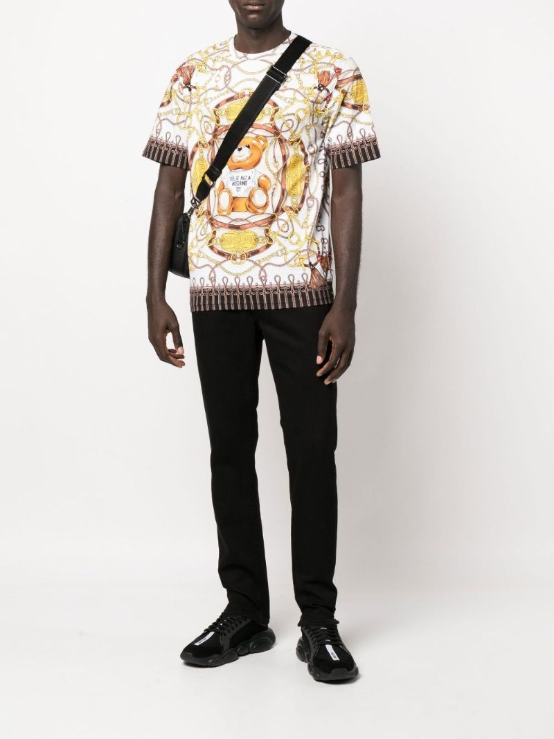 White Military Teddy Scarf Print T-shirt
