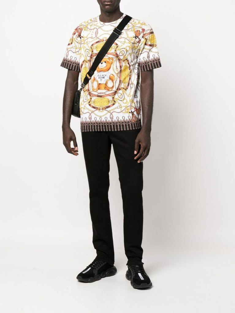 White Military Teddy Scarf Print T-shirt