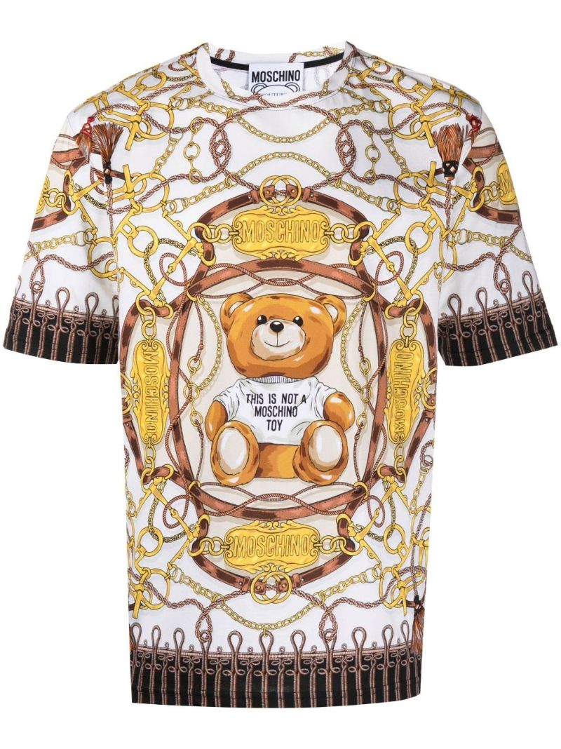 White Military Teddy Scarf Print T-shirt