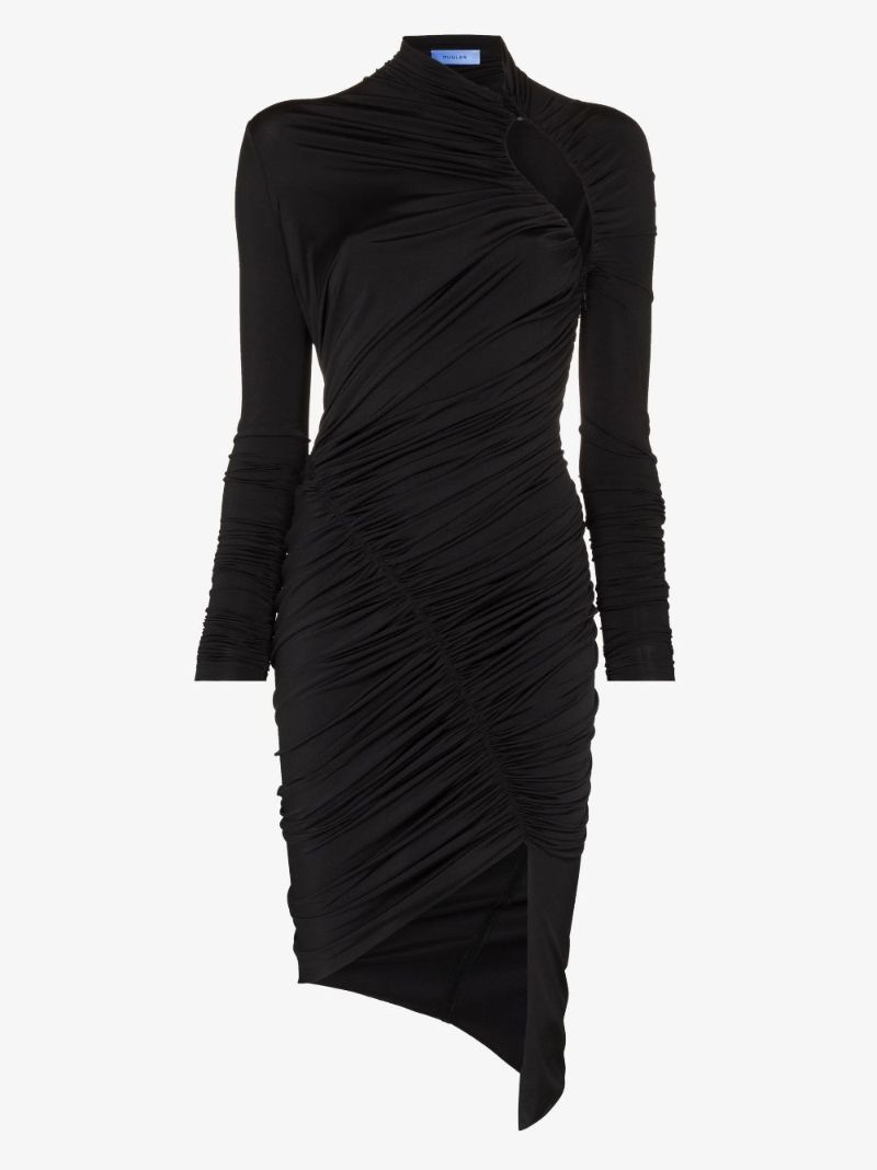 Black Asymmetric Cut-out Ruched Mini Dress