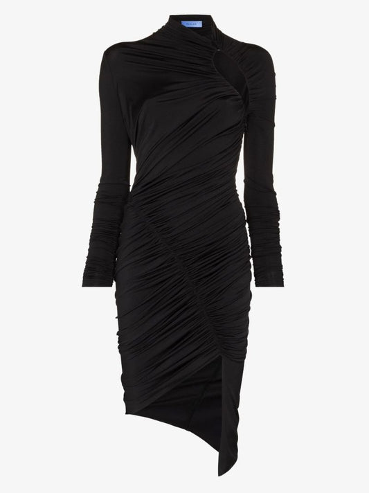 Black Asymmetric Cut-out Ruched Mini Dress