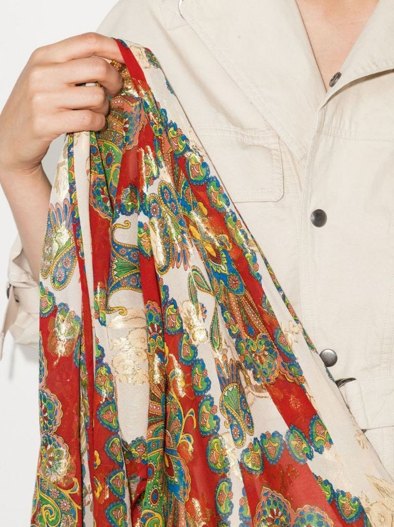 Neutral Paisley Print Silk Scarf