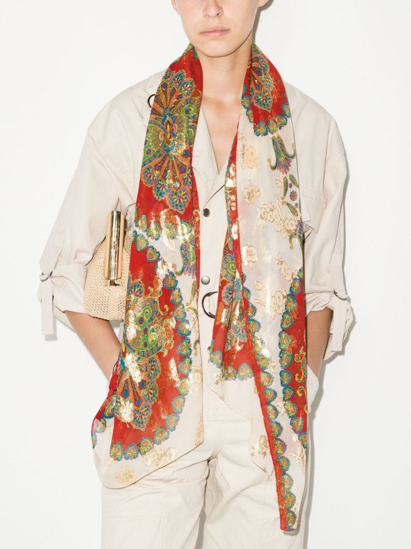 Neutral Paisley Print Silk Scarf