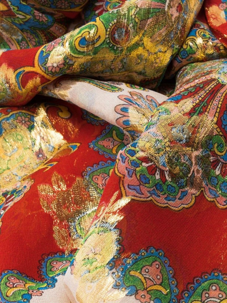 Neutral Paisley Print Silk Scarf