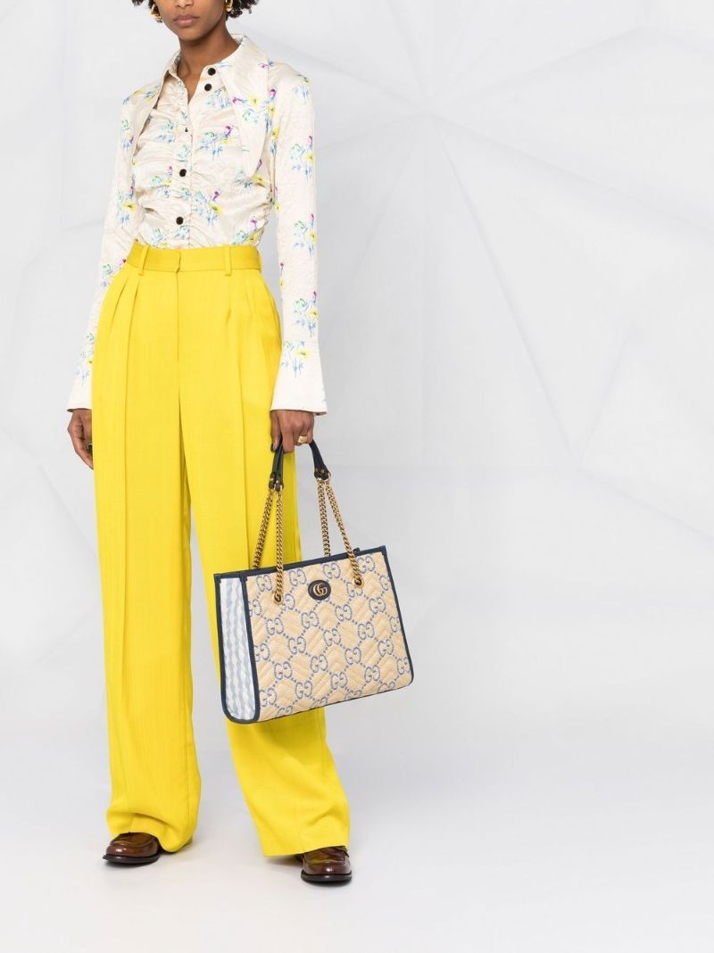 Neutral Gg Marmont Medium Leather Tote Bag