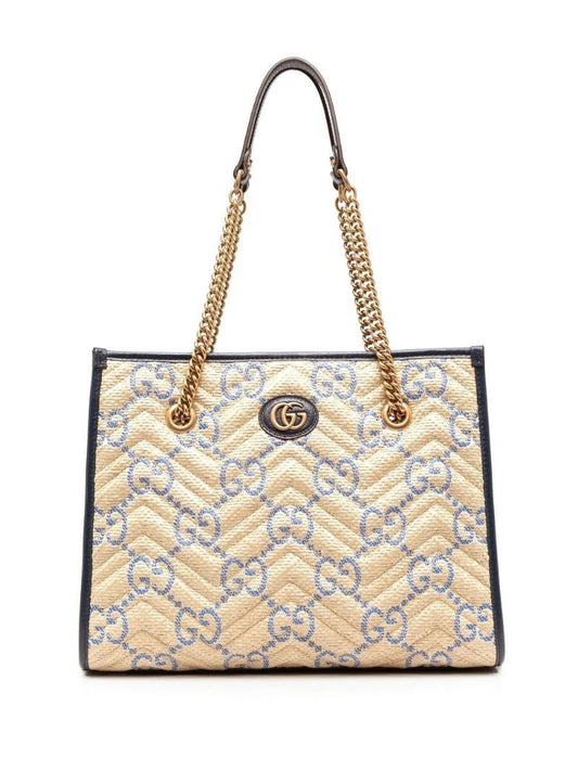 Neutral Gg Marmont Medium Leather Tote Bag