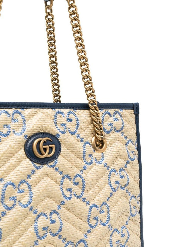 Neutral Gg Marmont Medium Leather Tote Bag