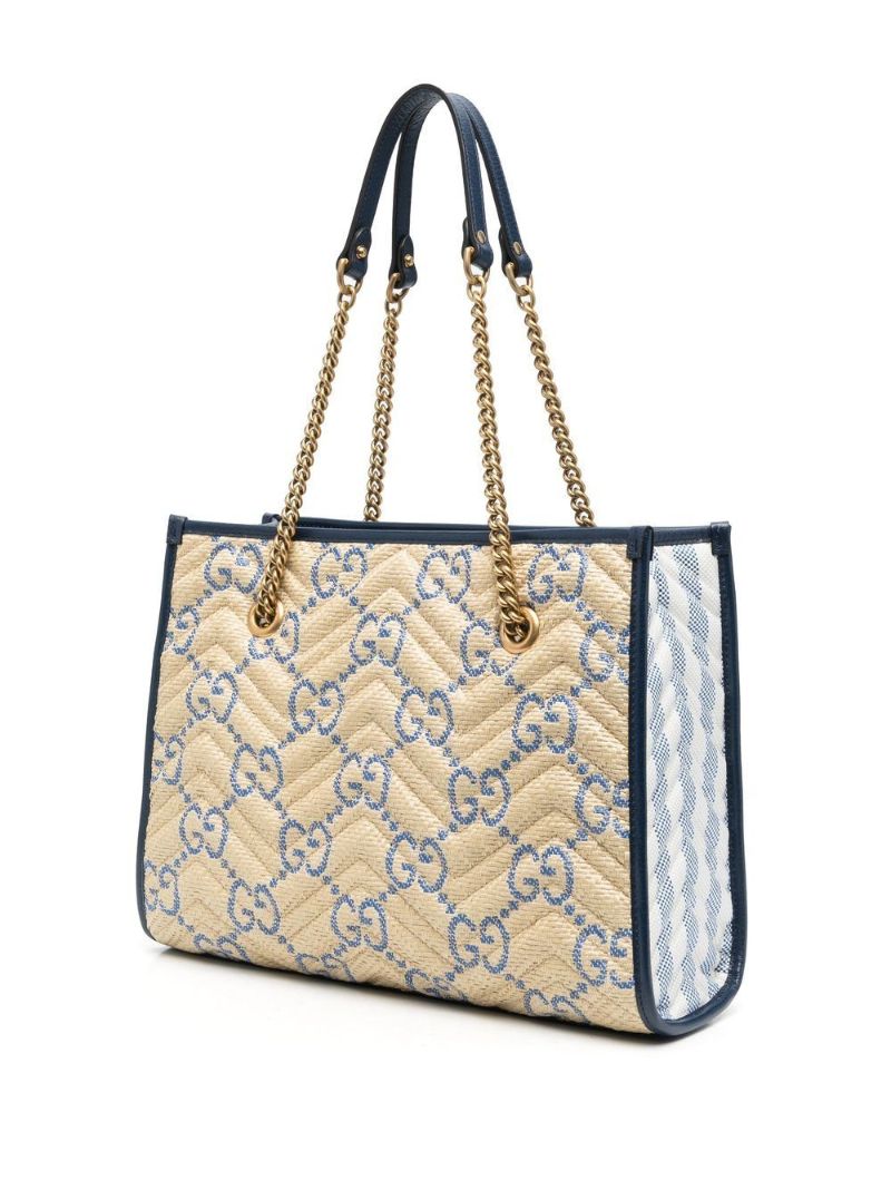 Neutral Gg Marmont Medium Leather Tote Bag