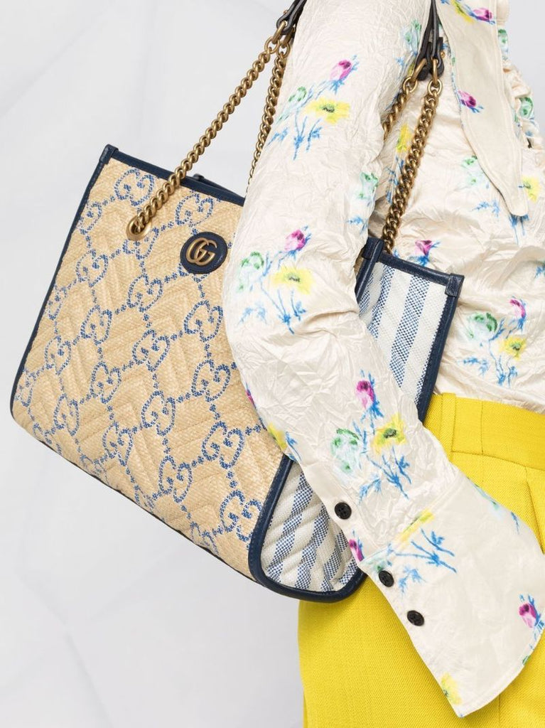 Neutral Gg Marmont Medium Leather Tote Bag