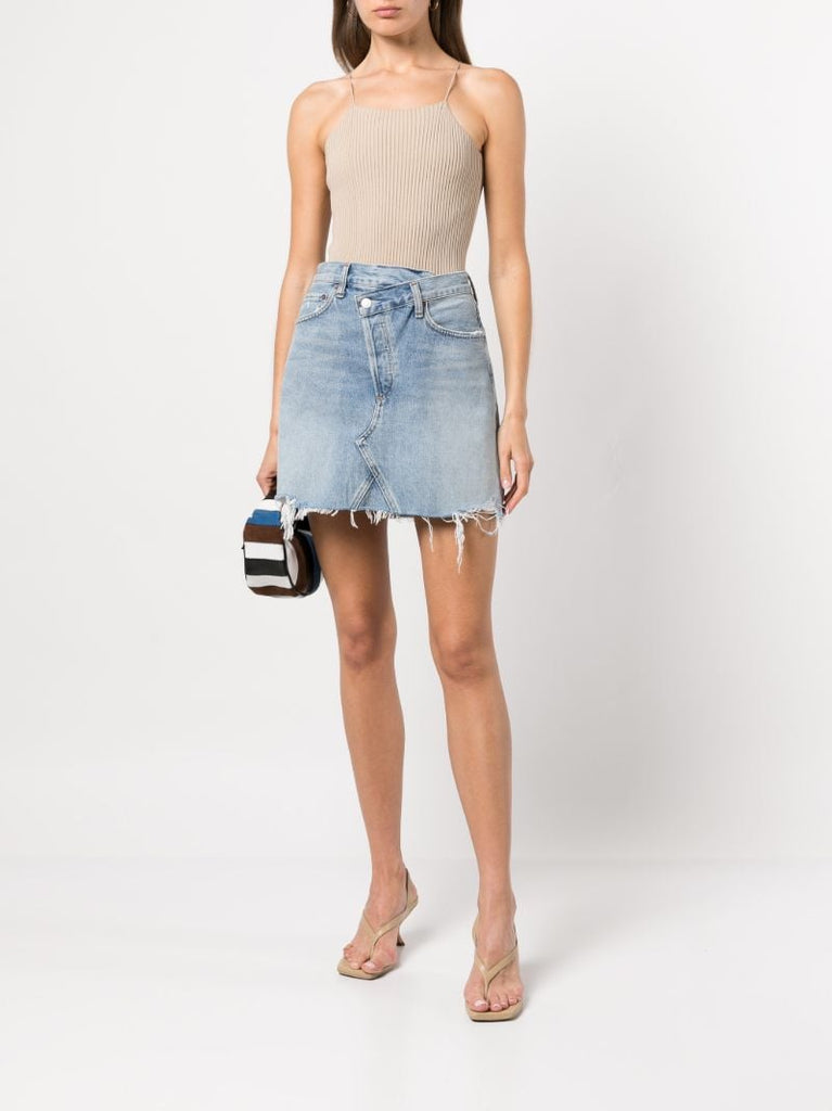Blue Criss Cross Denim Mini Skirt