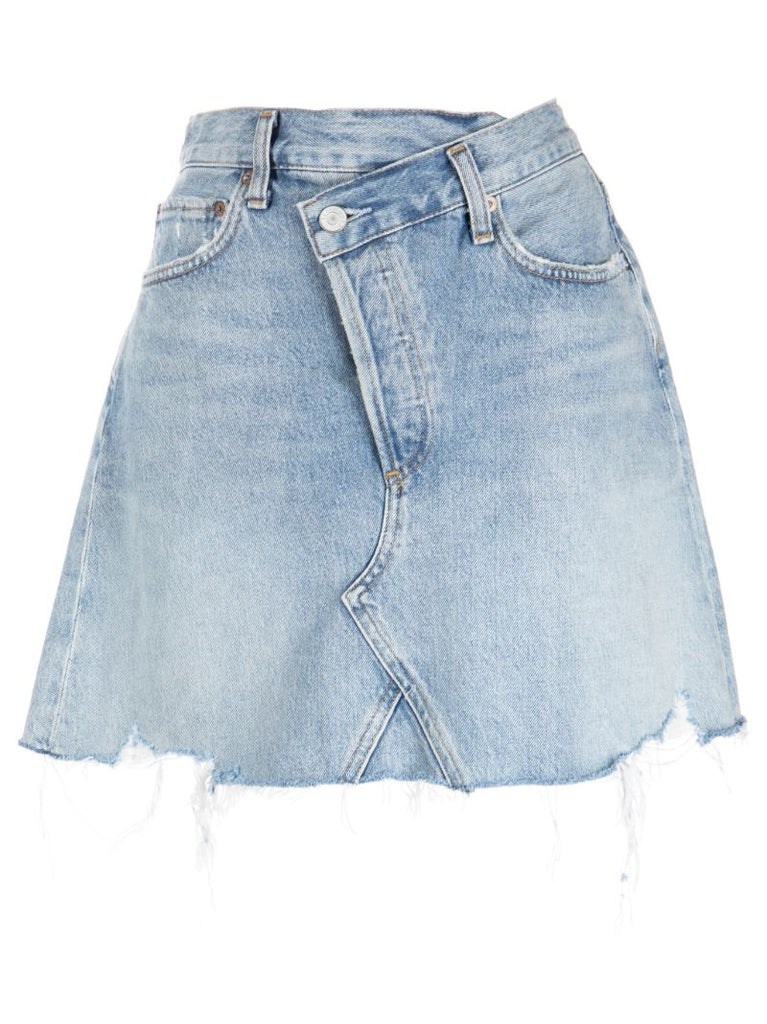 Blue Criss Cross Denim Mini Skirt