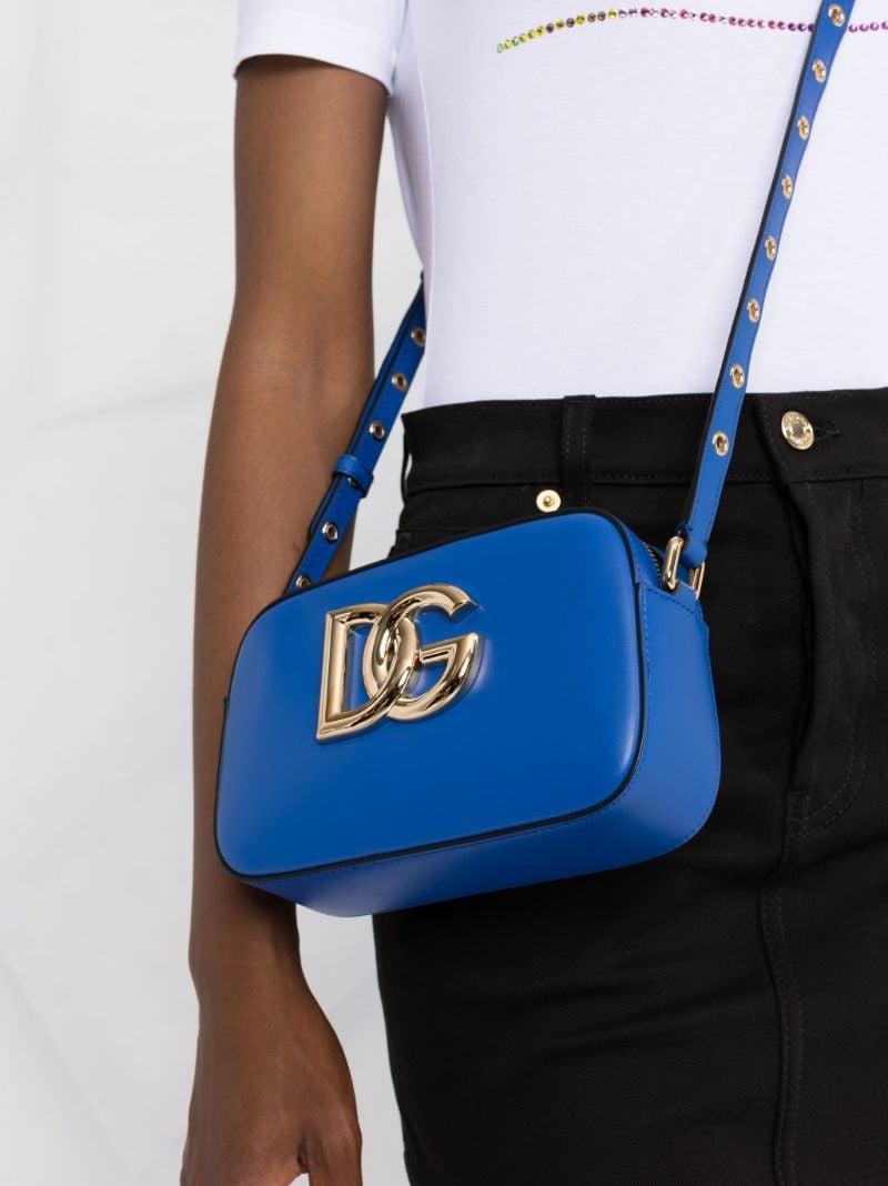 Blue Logo Plaque Leather Crossbody Camera Bag