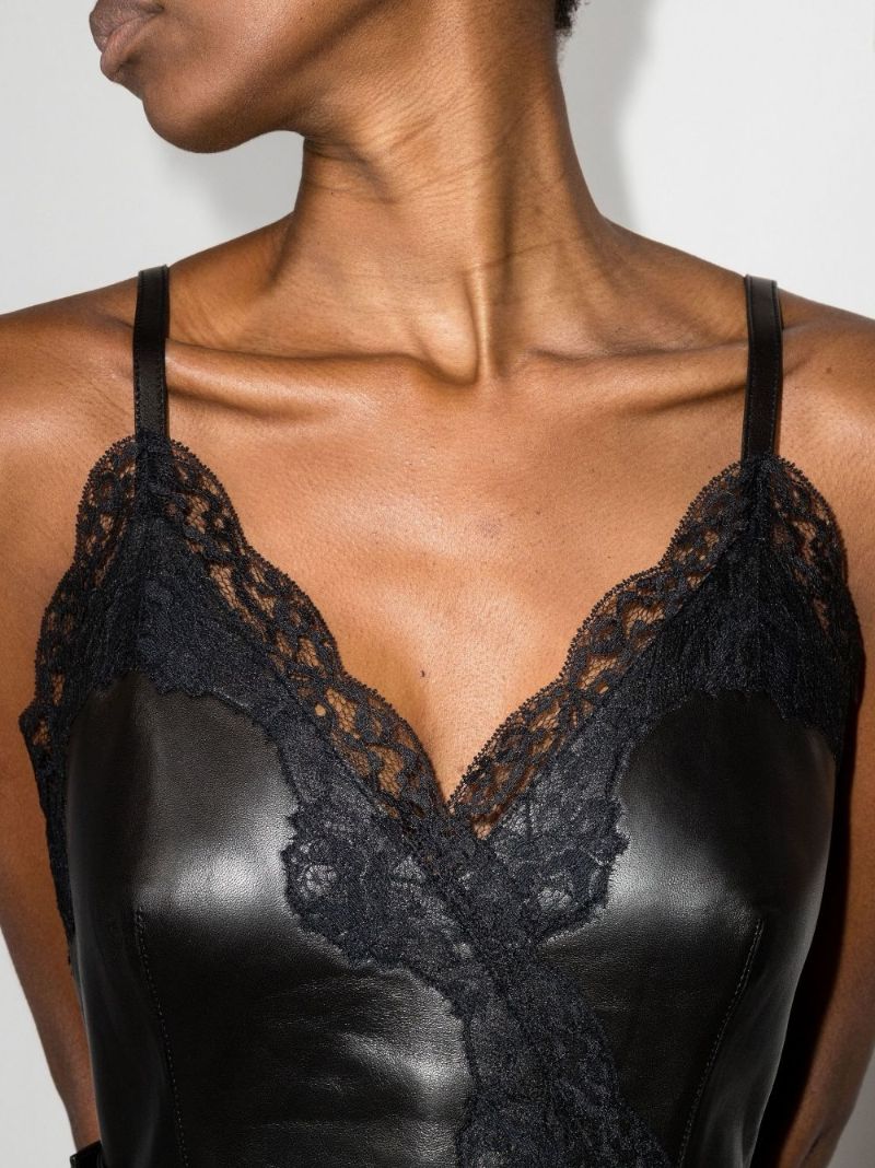 Black Asymmetric Hem Leather Dress