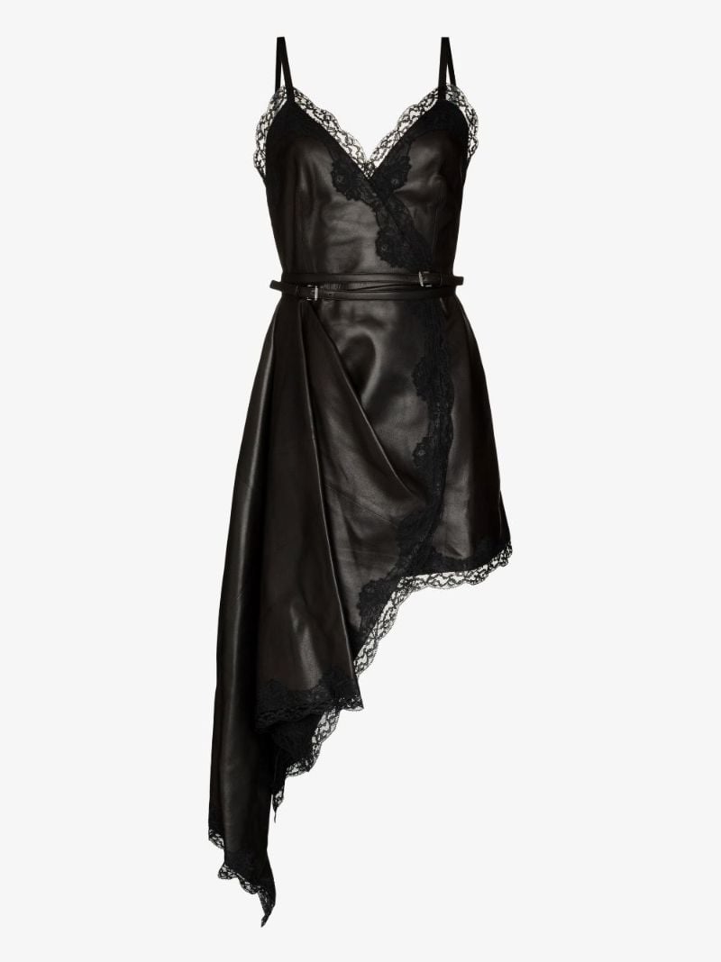 Black Asymmetric Hem Leather Dress