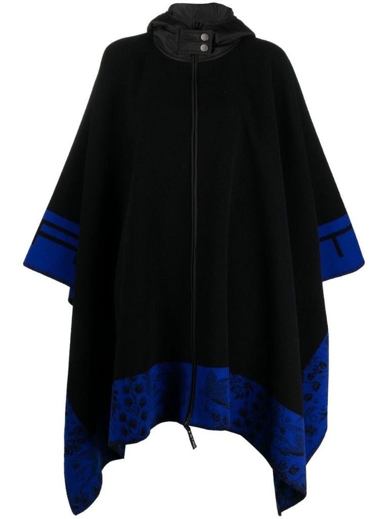 Black Logo Contrast Border Wool Cape